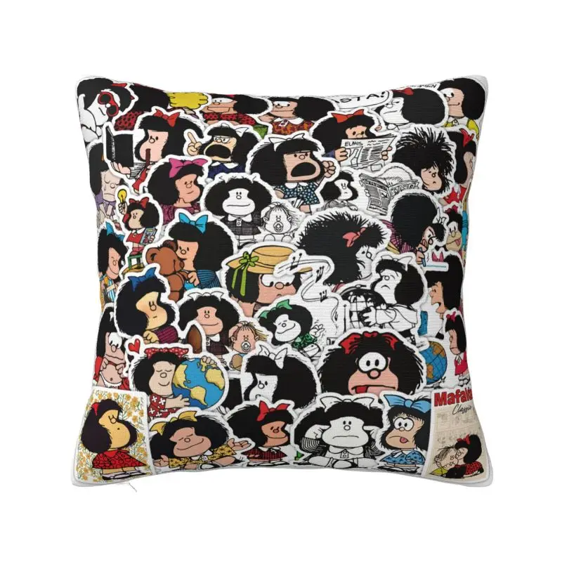 Custom Mafaldas Collage Cartoon Manga Quino Comic Cushion Cover 40x40cm Soft Luxury Throw Pillow Case