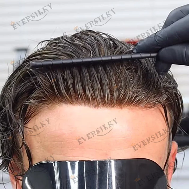 

Comfortable Human Hair European Man Hair System Prosthesis Natural Hairline Top Quality Cheapest 0.1mm Injection Pu Base Toupee