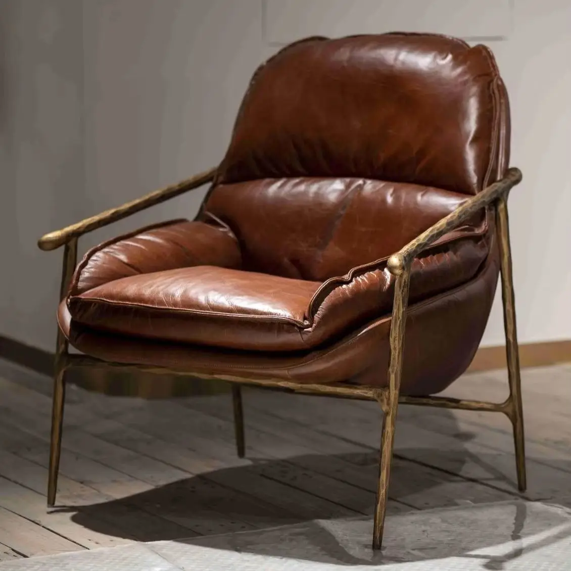 Wizard retro-style forged chair, vintage cigar bar whiskey armchair, metal craftsmanship lounge chair
