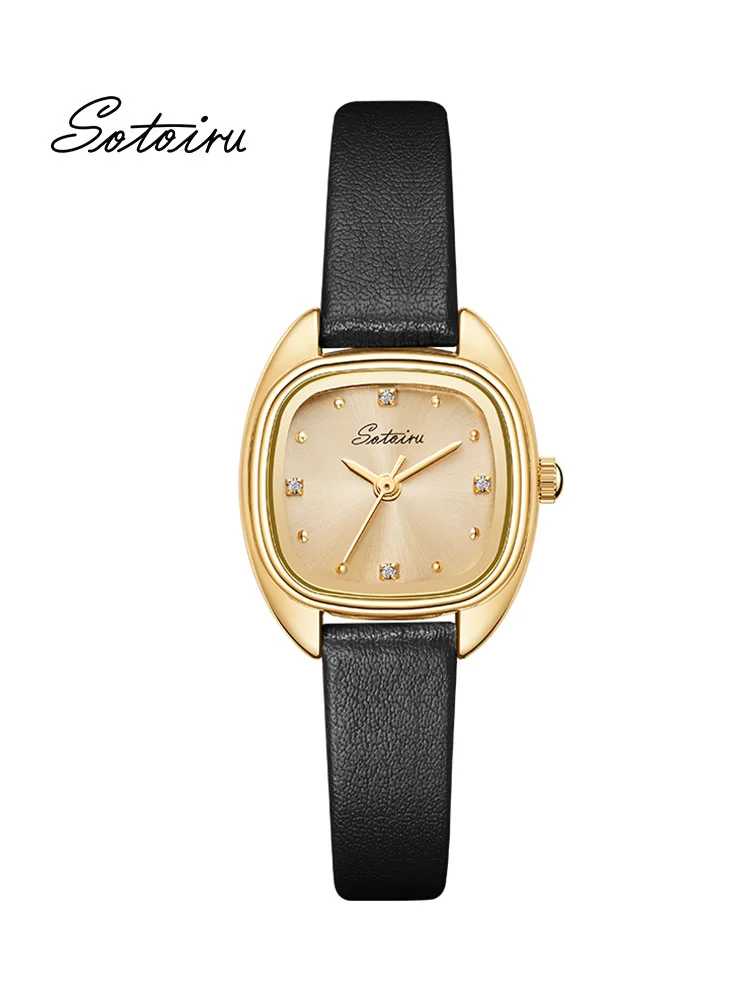 SOTOIRU NEW Watch For Women Fashion Vintage Gold Quartz Wristwatches Female Square Waterproof Clocks Gifts For Girlfriend/Mather