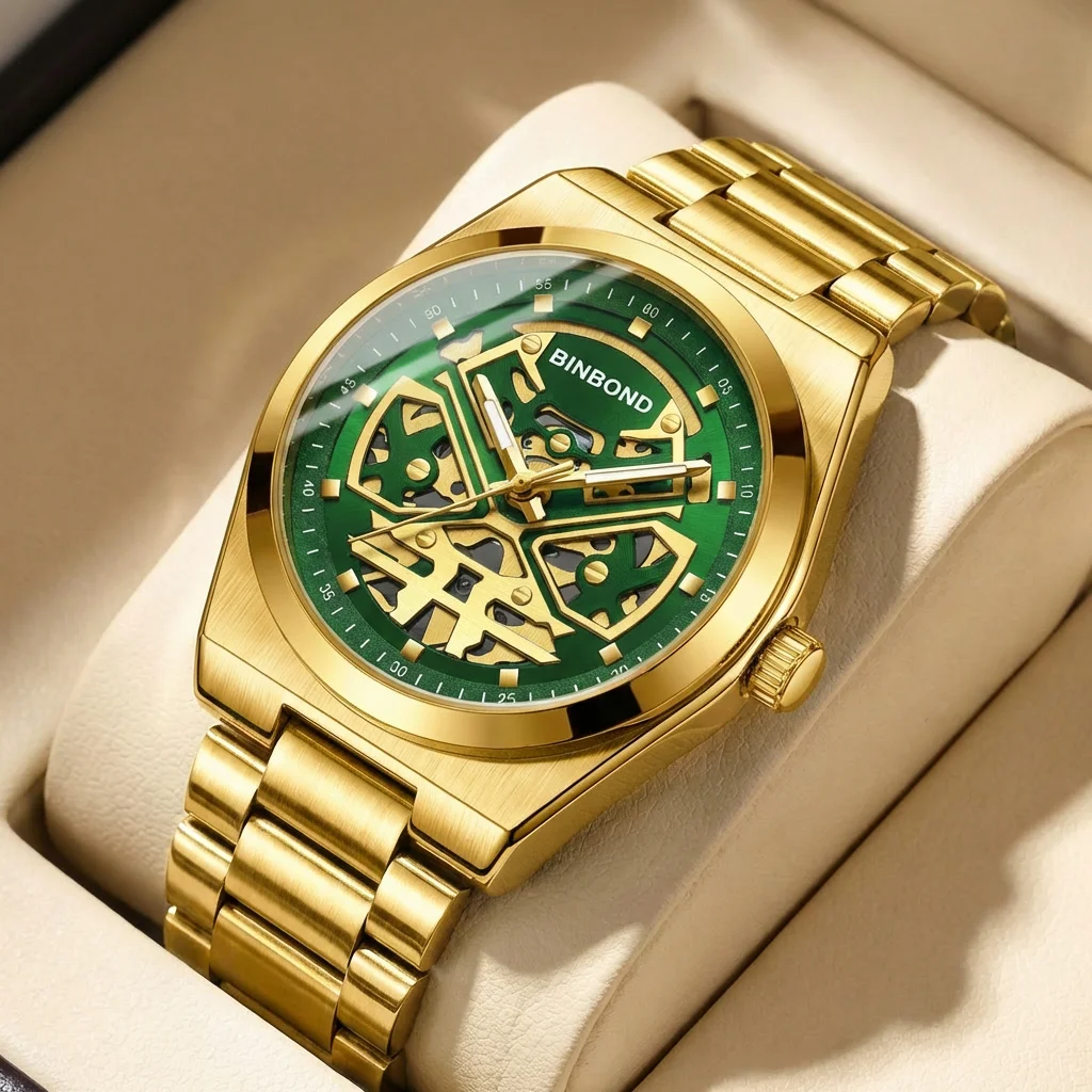 Reloj de moda con esfera verde y correa de metal, versátil para el día a día, unisex, adecuado para estudiantes, 1 pieza