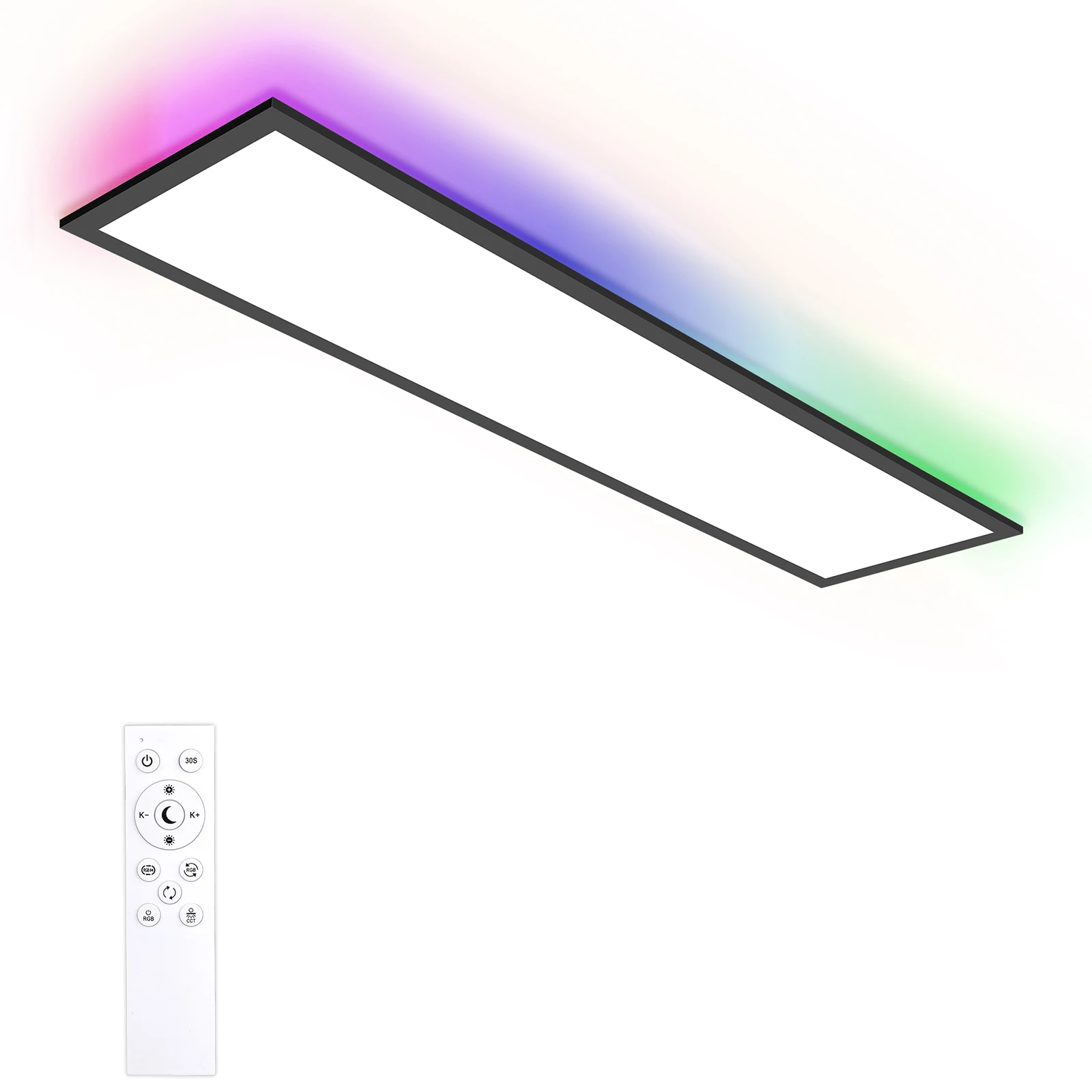 120x30cm LED-Deckenleuchte 40W 4400LM, Dimmbares RGB-Licht mit Fernbedienung, 3000K-6500K CCT, Schwarzer Rahmen