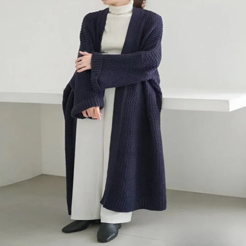 

Удлиненный красный темпераментный женский свитер-кардиган, универсальный свободный черный толстый свитер с v-образным вырезом на осень и зиму