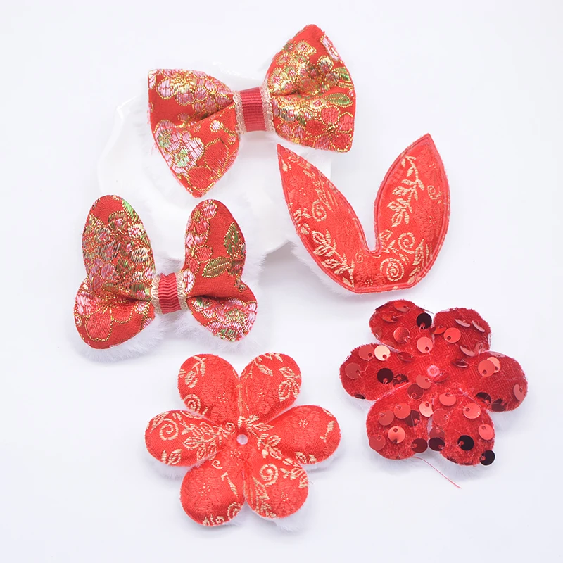 

10 шт., плюшевые мягкие праздничные красные цветочные банты с кроличьими ушками, аппликации для одежды «сделай сам», шляпа, обувь, нашивки для шитья, зажимы для головных уборов, декор