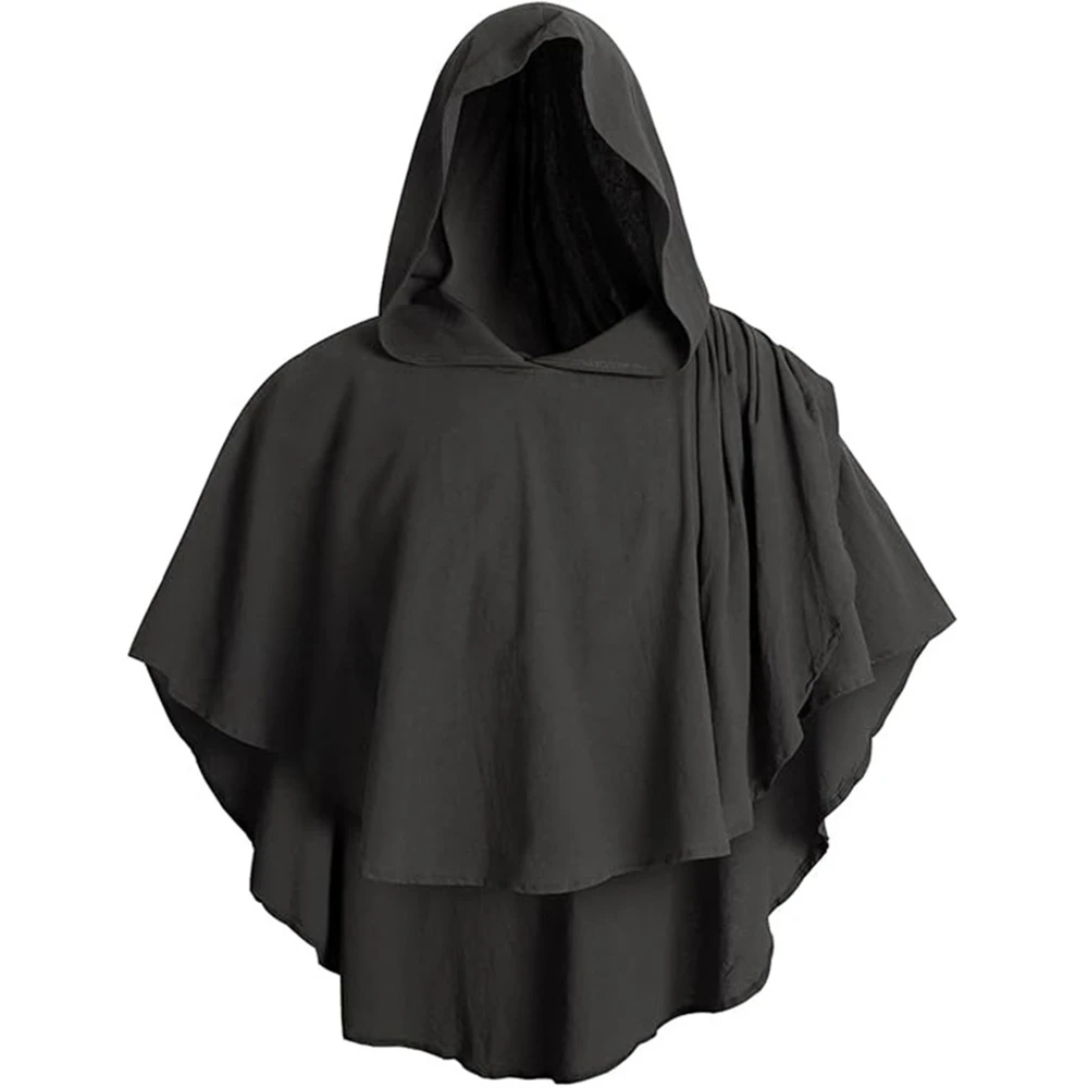 معطف عباءة بقلنسوة من القرون الوسطى للرجال زي كيب القرون الوسطى للكبار عباءة الراهب الوثنية رداء لعب الأدوار كيب قصير