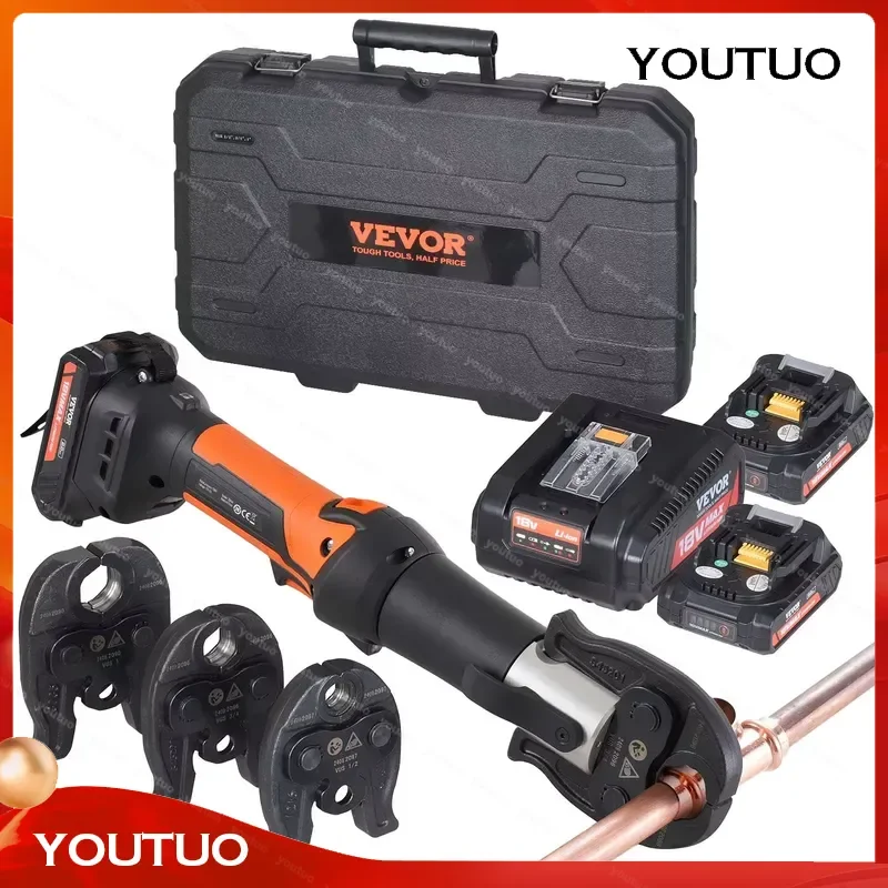 SucceBuy Mini Pro Press Tool 18V Electric Pipe Crimping Tool  1/2 3/4 1 Copper Pipes Press Tool Kit w/ 3 Jaws 2pcs