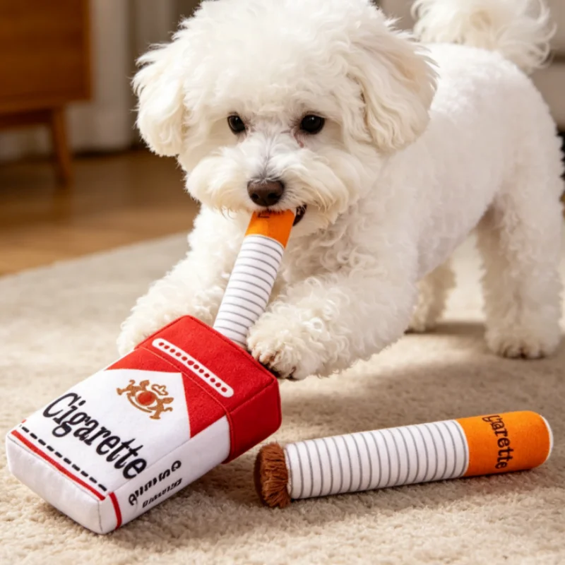 Brinquedo de Pelúcia Interativo para Cães: Cigarro de Pelúcia Engraçado com Som para Mastigar e Roer - Ideal para Filhotes