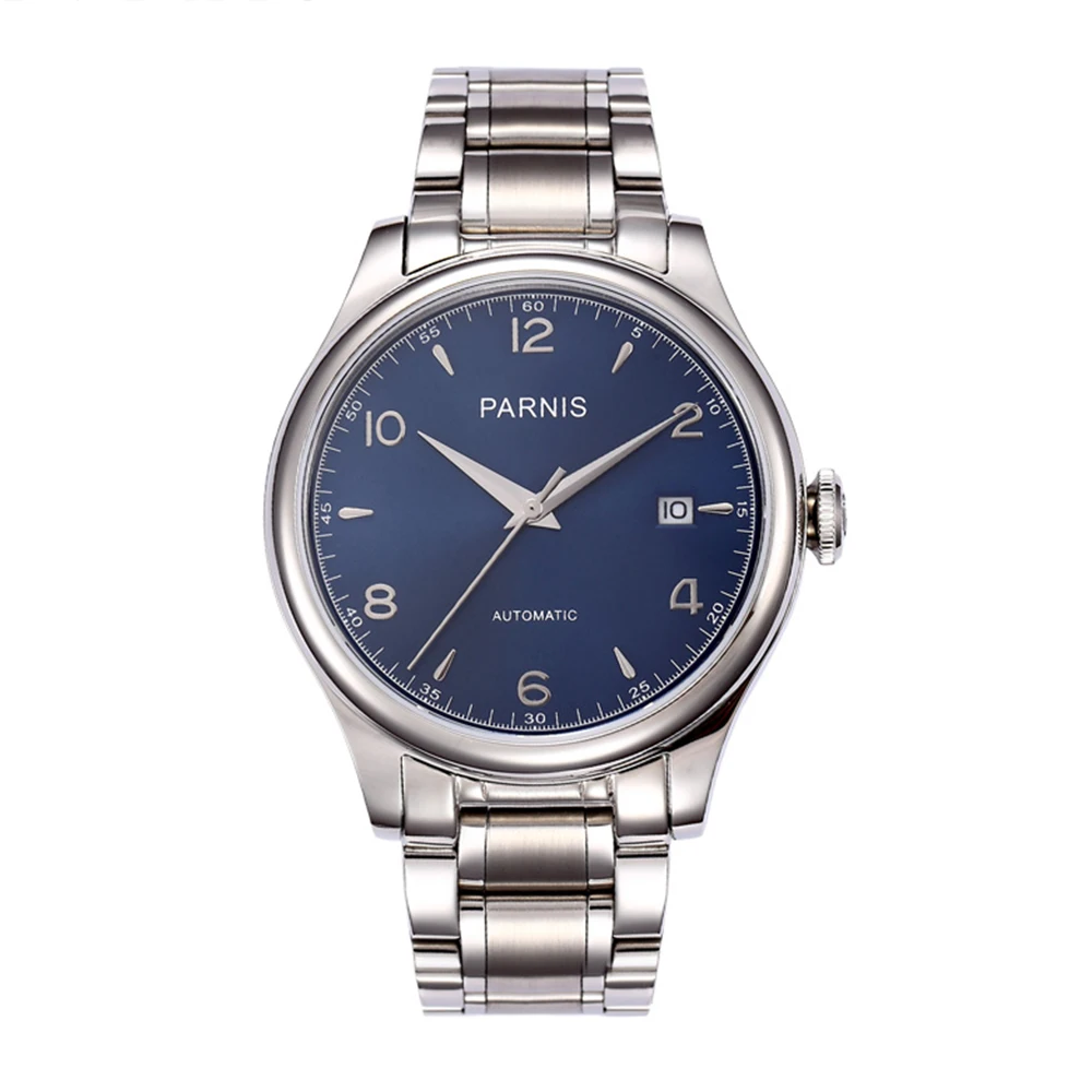 38mm Parnis Miyota Relógio Masculino Automático Pulseira de Aço Inoxidável com Vidro Safira