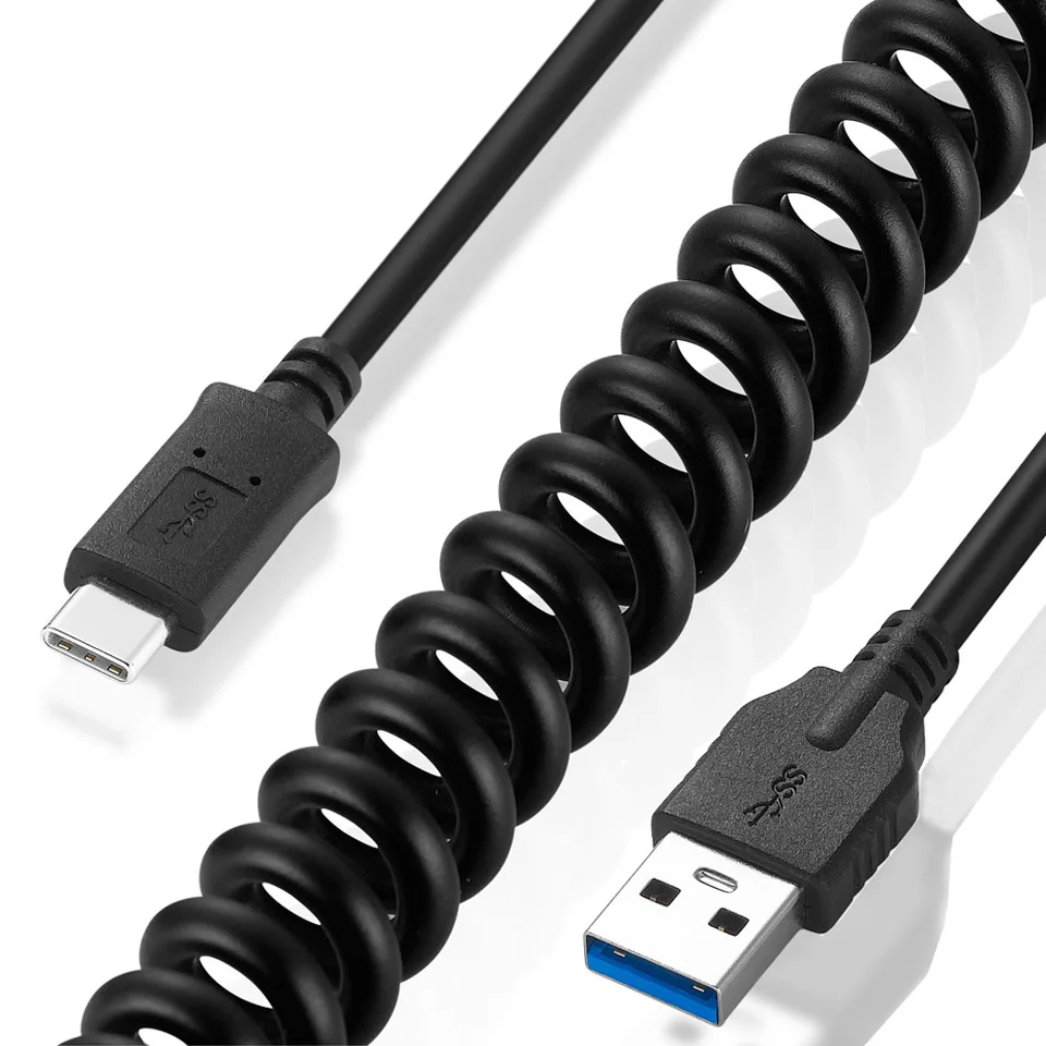 Nku USB 3.0 A Male to Type-C Male Spring Data Cable Foil Braid Shielded For HDD Smart Phone Tablet Fast Charging Cord