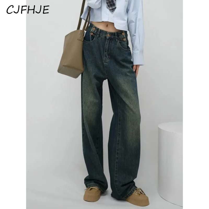 

CJFHJE New Loose Wide Leg Straight Jeans Women Korean Fashion Women's Vintage Boyfriend Full Length Denim Pants Streetwear