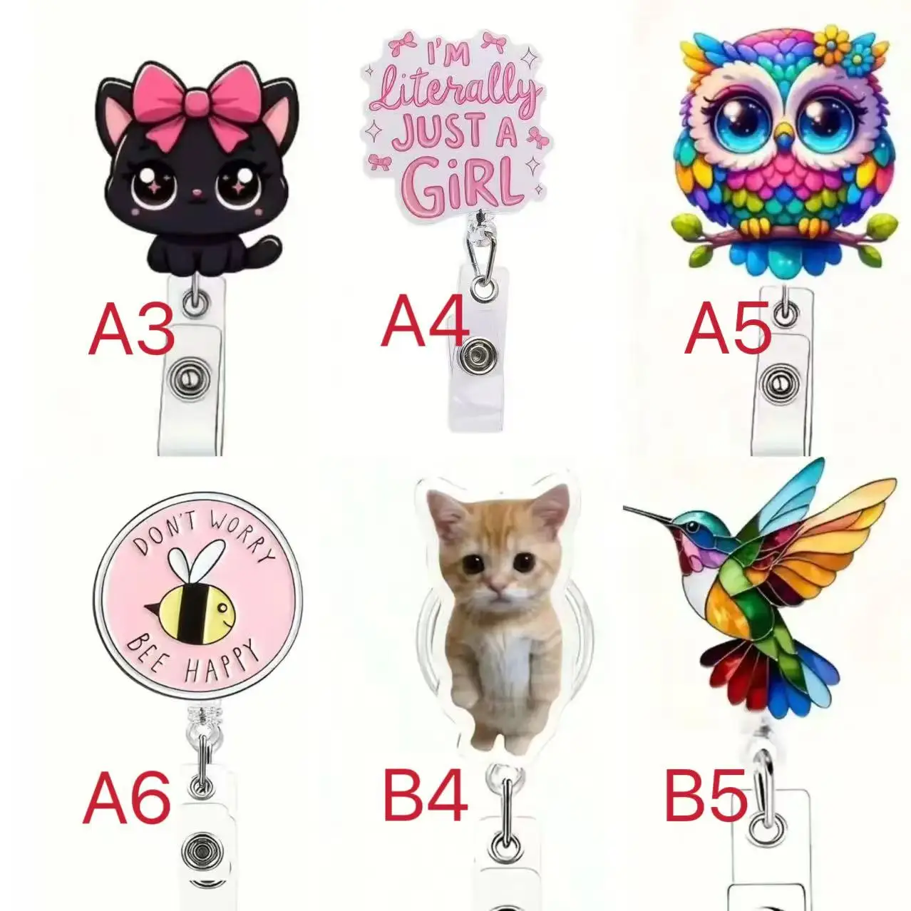 [مسطح [قطعة واحدة من بكرة شارة قابلة للسحب بنمط لطيف مع مشبك معدني، مستلزمات للممرضات/الطلاب/المكتب #1