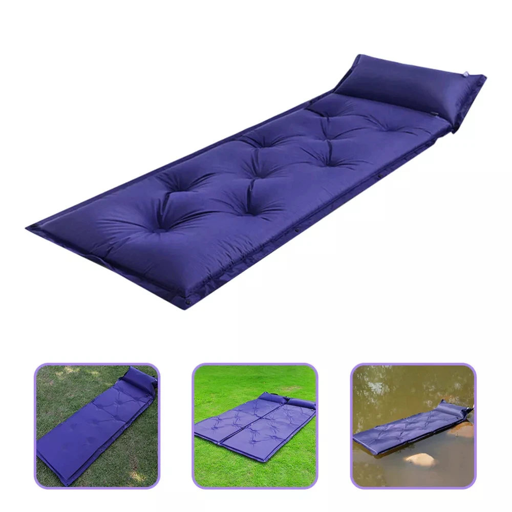 Outdoor Self-Inflating Camping Mat Automatic Air Mattress Camping Bed Picnic Mat Folding Inflatable Sleeping Pad with Pillow