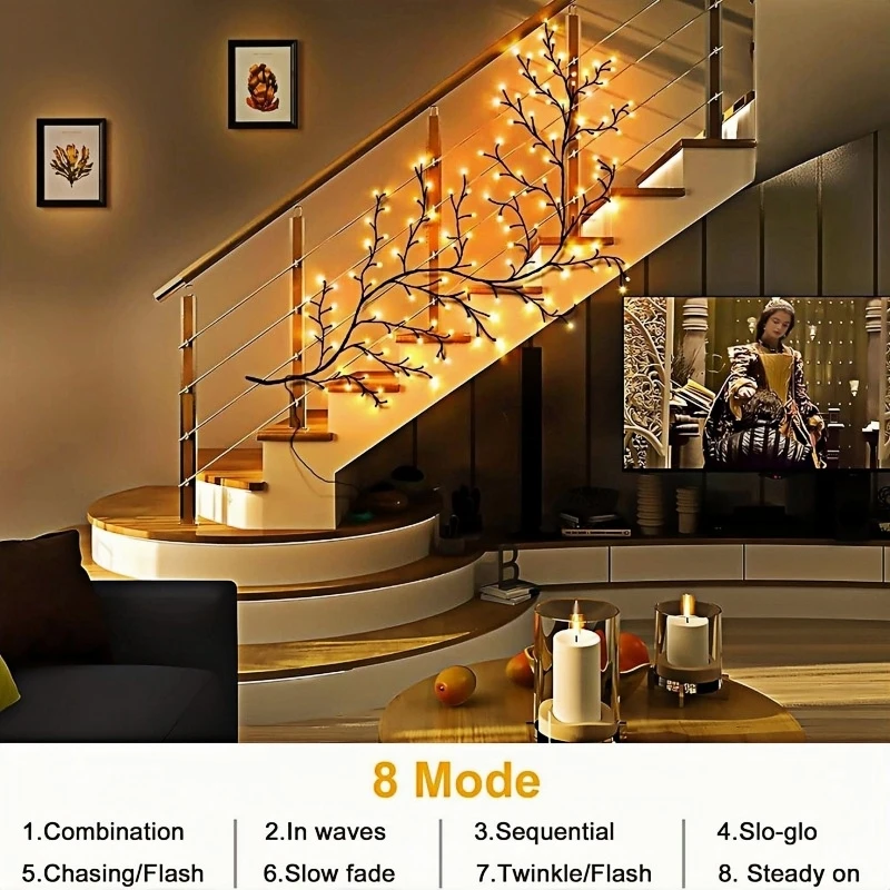 Nice 72/96Led Lights,8Moeds Remote Control USB Powered Bendable Willow Vine Light, For Wall Home Decor Indoor Outdoor Night Ligh