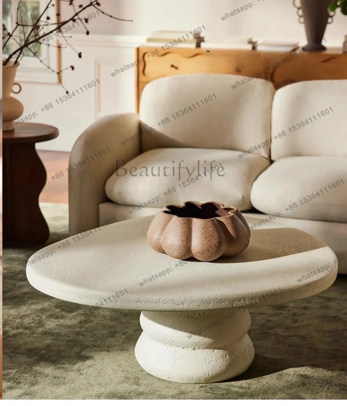 

Coffee table French retro wabi- wind white cave stone log coffee table living room home simple designer coffee table high sense