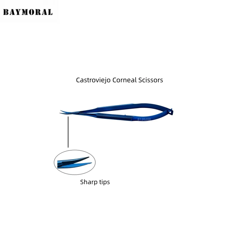 Ophthalmic instruments  Castroviejo Corneal Scissors 16mm from pivot to tip, 116 mm long
