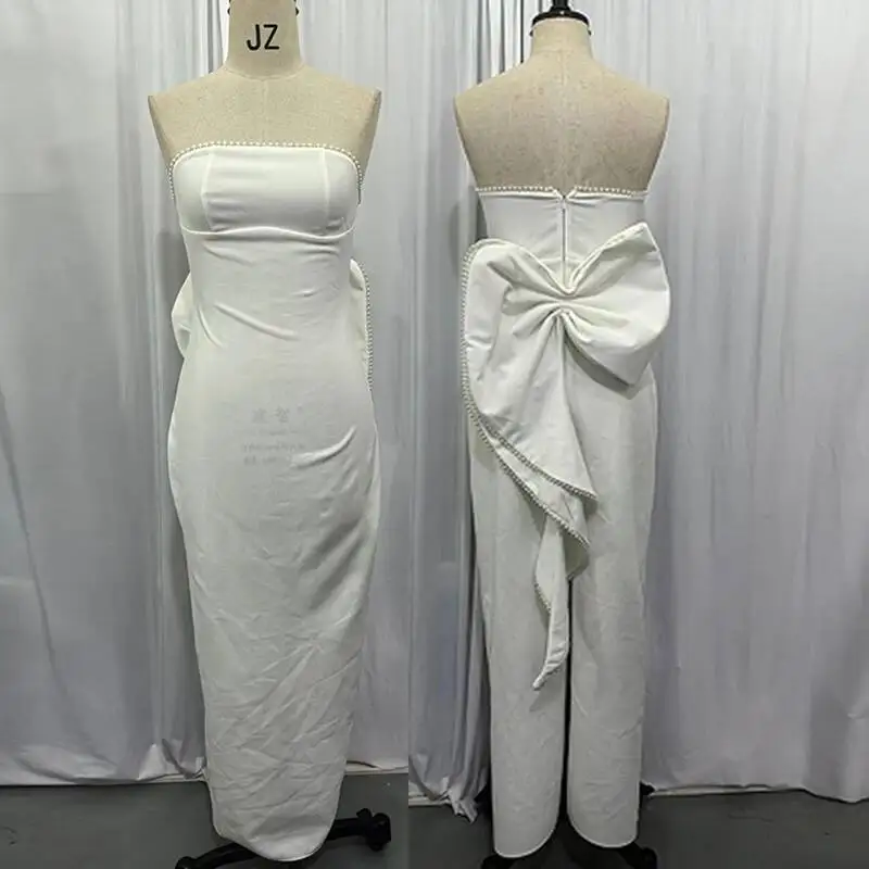 เซ็กซี่ชุดราตรีผู้หญิง 2025 ฤดูร้อนPearl Bow ClubพรหมMaxiชุดยาวElegantแขนกุดBackless Bodycon Vestidos