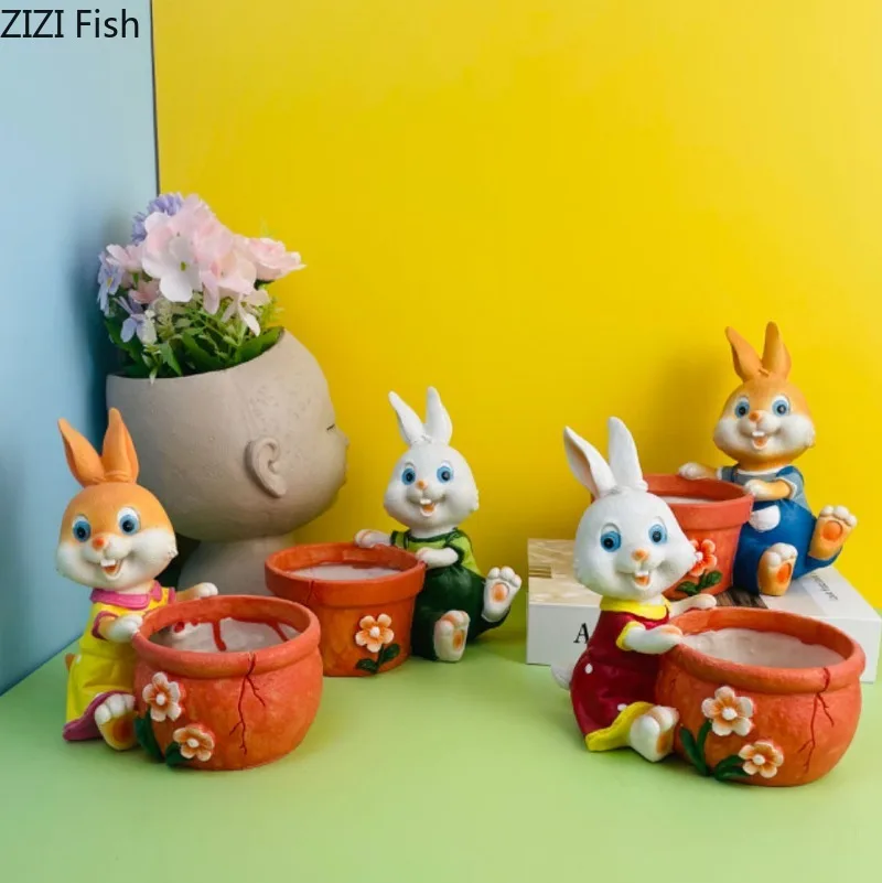 

Cute Rabbit Succulent Flower Pot Ornament Home Decoration Resin Crafts Plant Pot Garden Supplies Desktop Flowerpot Garden Pots