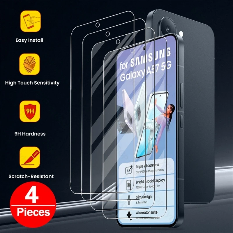 4Pcs for Samsung Galaxy A57 5G Glass Full Cover Screen Protector SamsungA57 A 57 2026 SM-A576B 6.7" 9H Clear Tempered Glass Film
