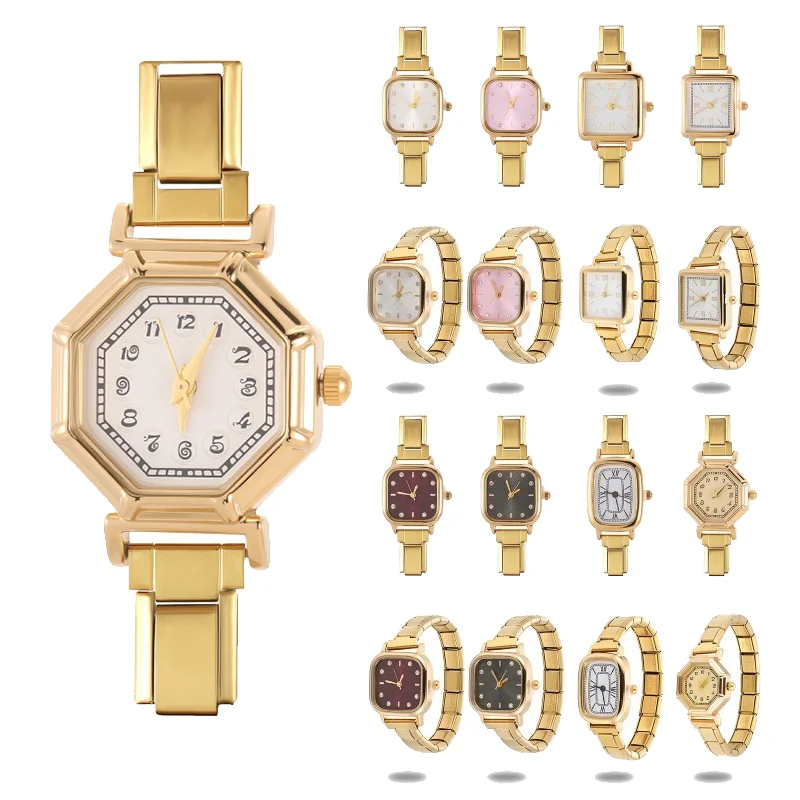 2026 Fashion Women's Men's DIY 9mm Width Italian Elastic Charm Stainless Square Octangle Watch Bracelet Bangle For Birthday Gift