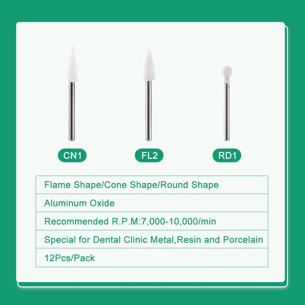 12Pcs/Box Dental Flame White Stone Polishing FG Burs FL2 CN1 RD1 Abrasion Point Bur Denspay Supplier Fit High Speed Handpiece