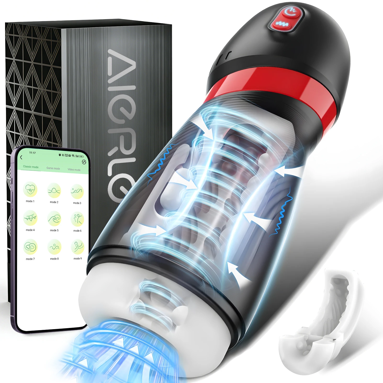 AIERLE Male Masturbator 9 Sucking Vibrating Modes Blowjob Sex Toy App Control Penis Pump 3D Textured Sleeve Pocket Pussy for Men