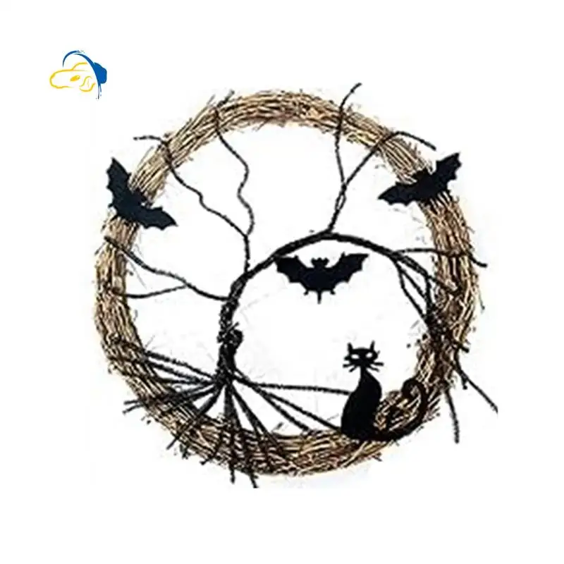 AEF4-1 Pz Ghirlande Di Halloween Pipistrello E Gatto Nero-Decor Decorazione Ghirlanda Per Porta Di Halloween Viola