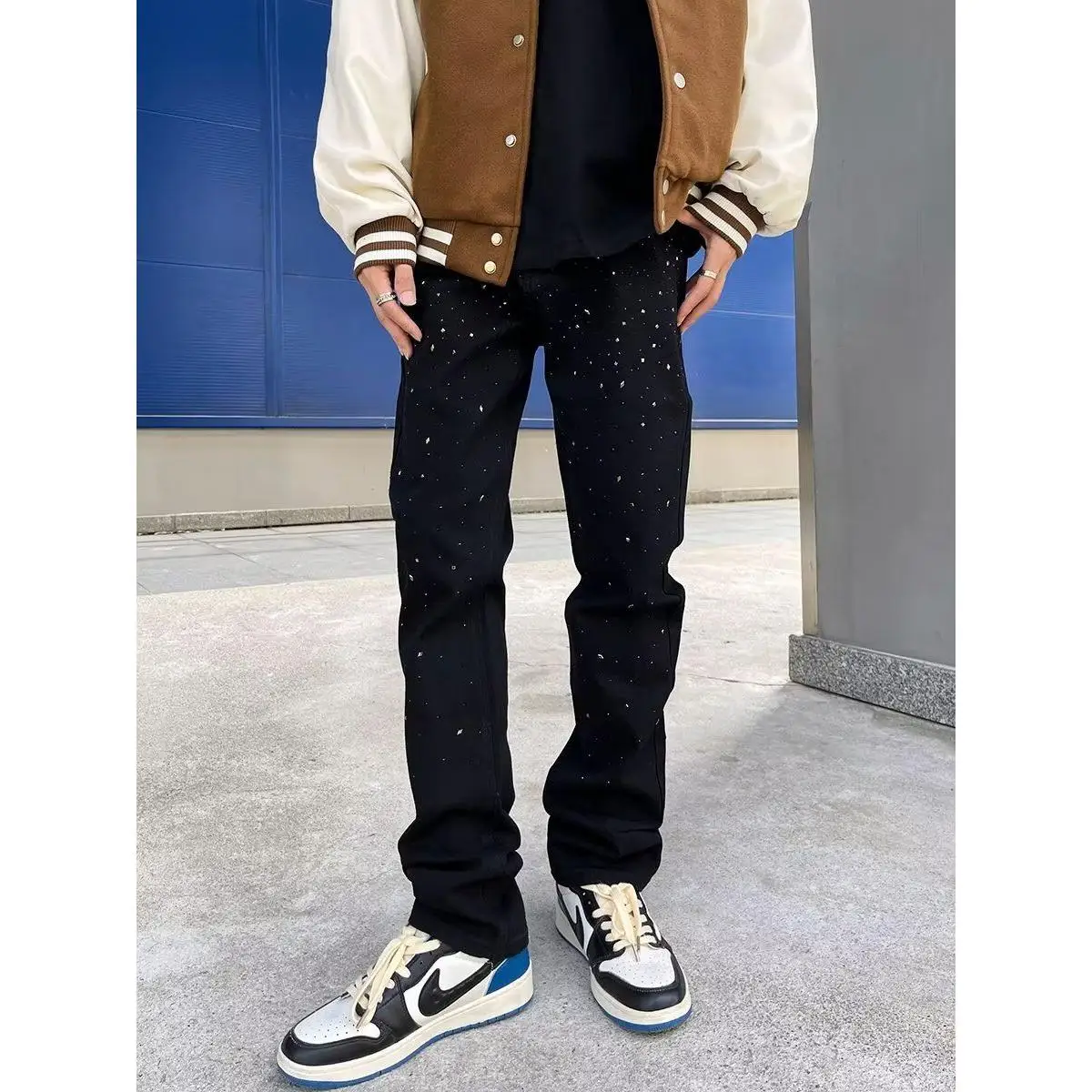 

Высококачественные мужские джинсы Faion со стразами, эластичные повседневные облегающие длинные брюки, осенние новые модные брендовые молодежные брюки для отдыха