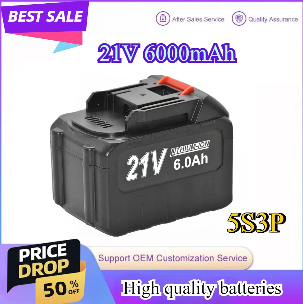 

21V 6000mAh Rechargeable Lithium Ion Battery for Makita Cordless Dirll/Brushless Wrench/Circular Saw/Screwdriver High Qualty
