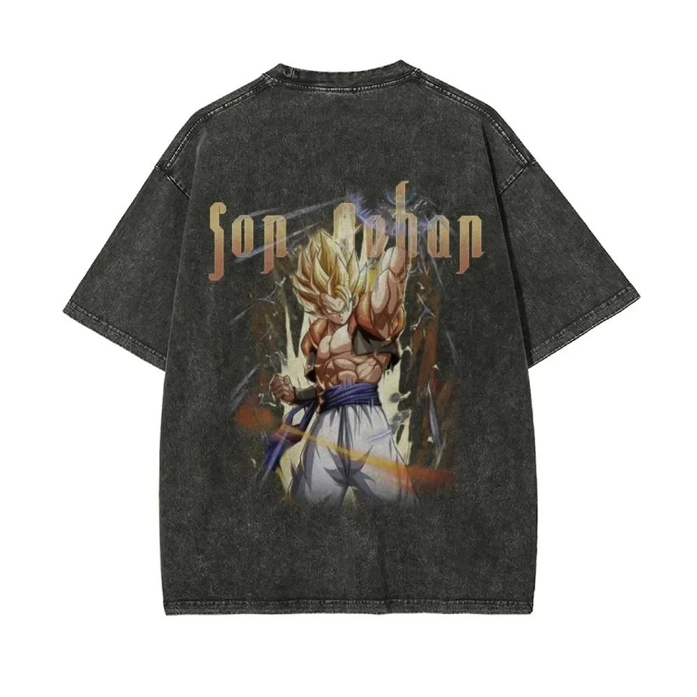 

Футболка с короткими рукавами и принтом Dragon Ball, повседневная летняя одежда, мужская уличная одежда, мужская футболка, стираная и старая, удобная поп-футболка