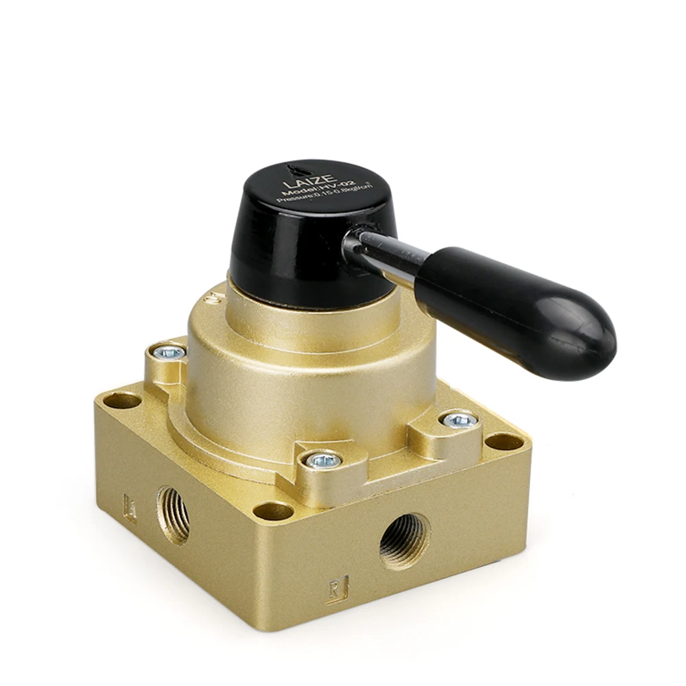 1 PCS HV-02/03/04 Pneumatic Three-Position Four-Way Hand Rotary Valve Manual Switch Hand Valve Valve Reversing Man Control Valve