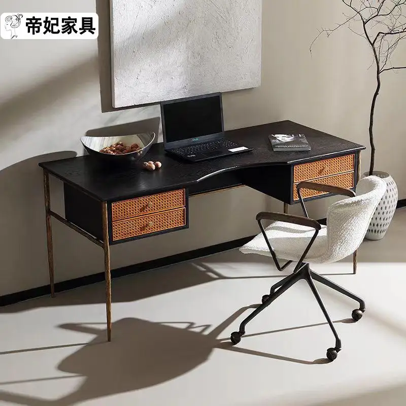 Medieval style solid wood desk retro forged wrought iron desk designer writing desk