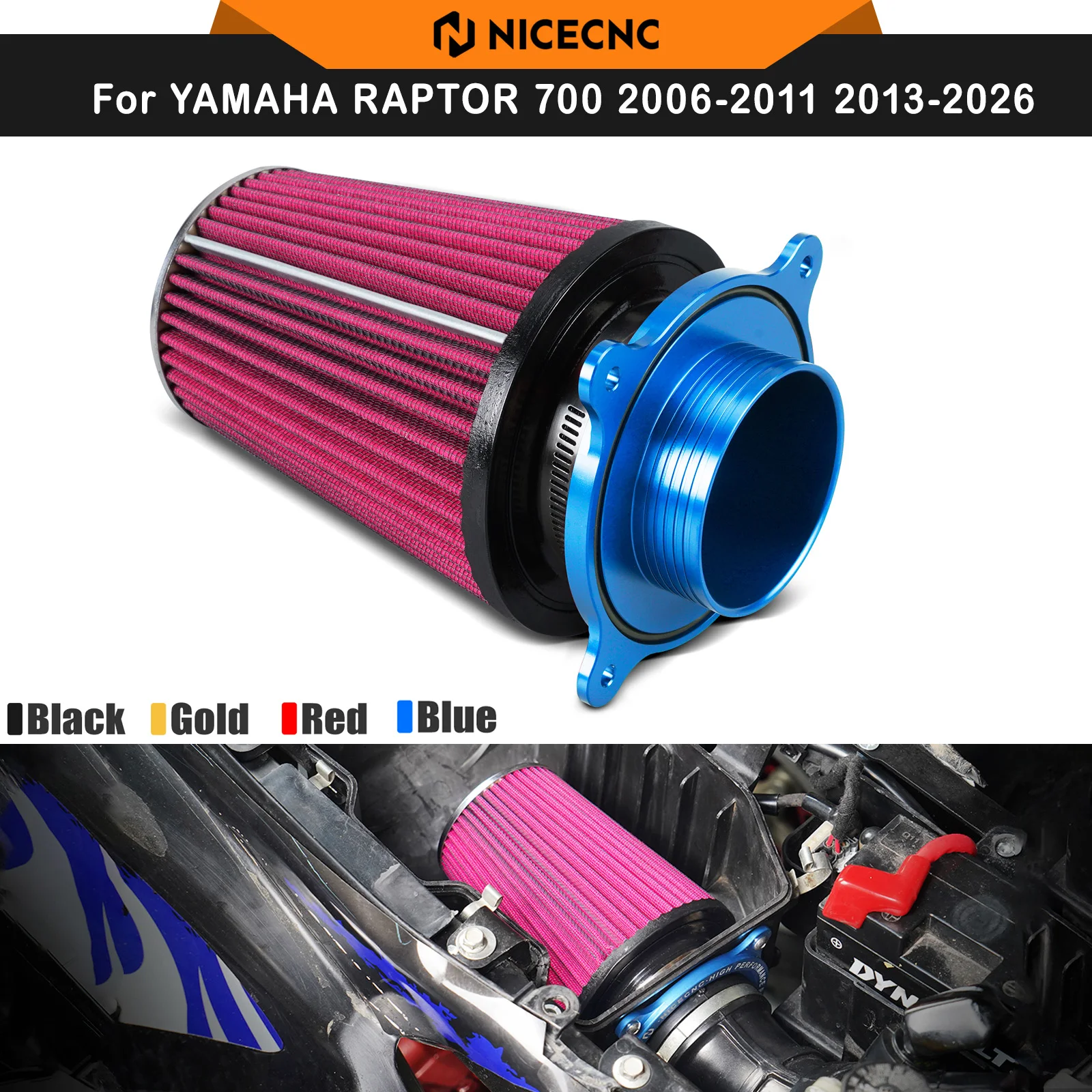 NICECNC For Raptor 700 ATV Air Filter Intake Kit For YAMAHA RAPTOR 700 2006-2011 2013-2026 Raptor 700R SPECIAL EDITION 2013-2016
