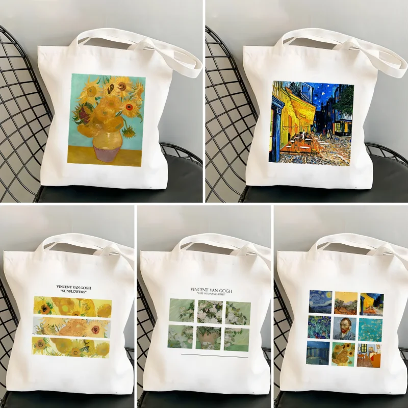 Van Gogh Series Painting Shopping Bags for Women Resuable Large-capacity Shopper Bag Harajuku Eco Tote Bag Student Bolsos Mujer