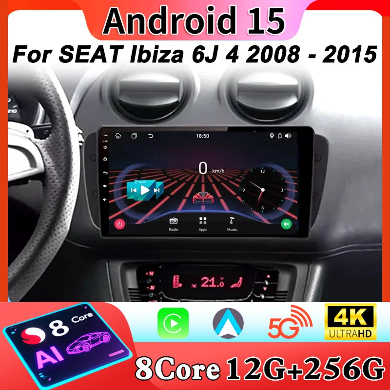 2 Din Car Multimedia Video Radio Player For SEAT Ibiza 6J 4 2008 - 2015 Wireless Android Auto CarPlay 8 Core GPS Navigation Wifi