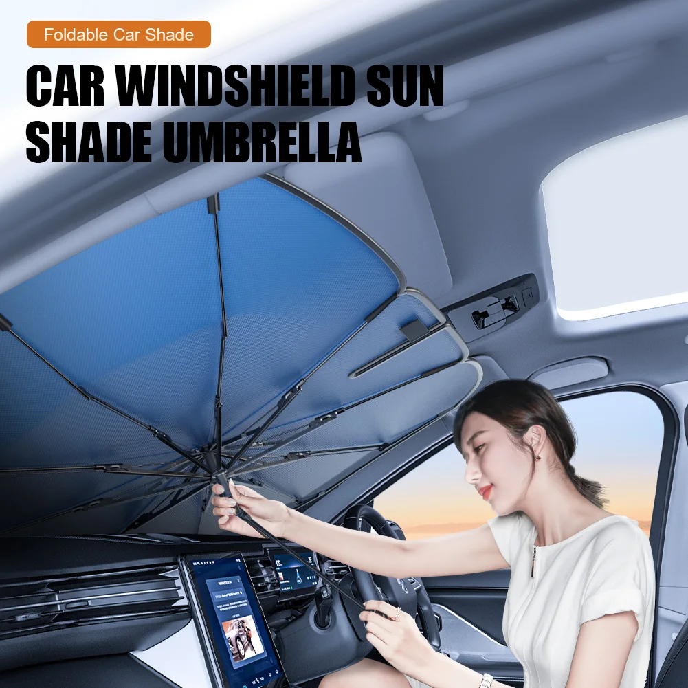 

Car Windshield Sun Umbrella with Ring Pull Cord Foldable Car Shade for Front Windshield Sunshade Shade for Sedan SUV Picku