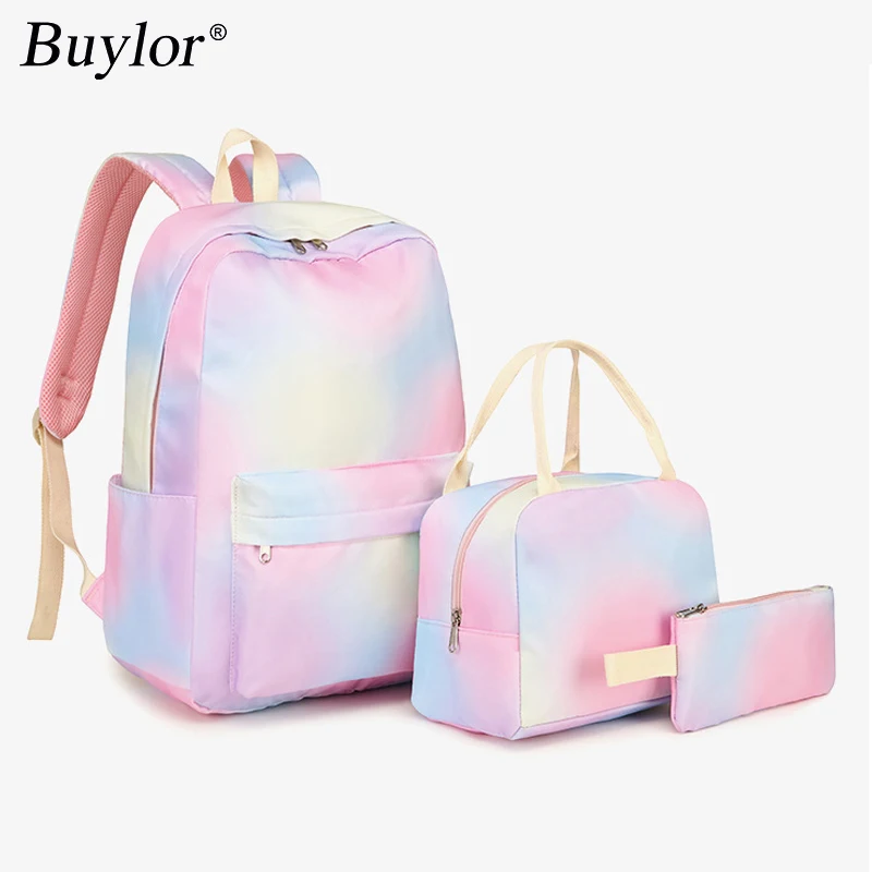 Buylor Three Pieces Fashion Cute Student School Bag, With Lunch Box Bag,Lightweight Large Capacity Zipper Backpack Woman And Man