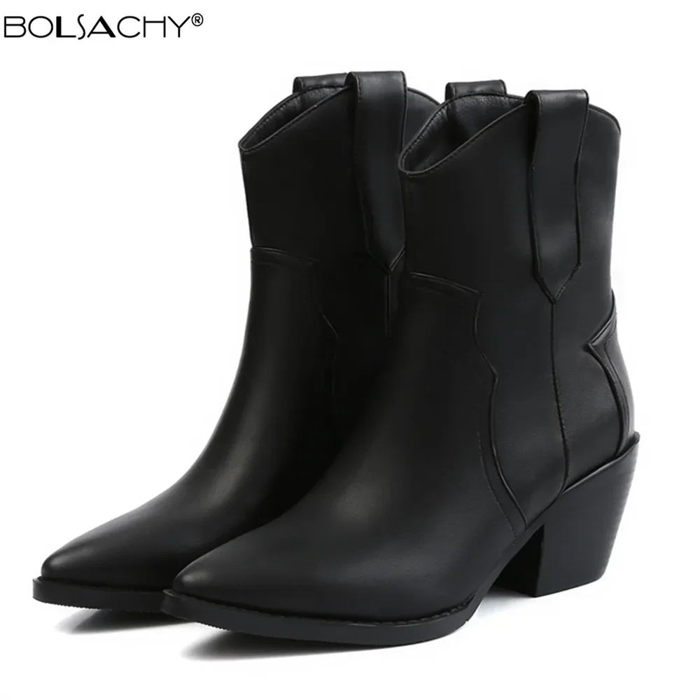 

2025 ботильоны «Челси» в стиле вестерн с острым носком, женские ковбойские туфли на танкетке, Botas Mujer, 33-45, черный, белый цвет
