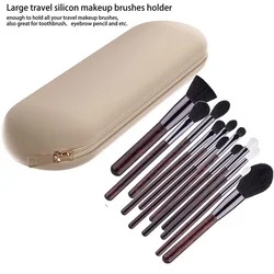 Large Travel Makeup Brush Holder, Silicone Portable Cosmetic Brush Organizer Case, Soft Makeup Brush Purse for Travel