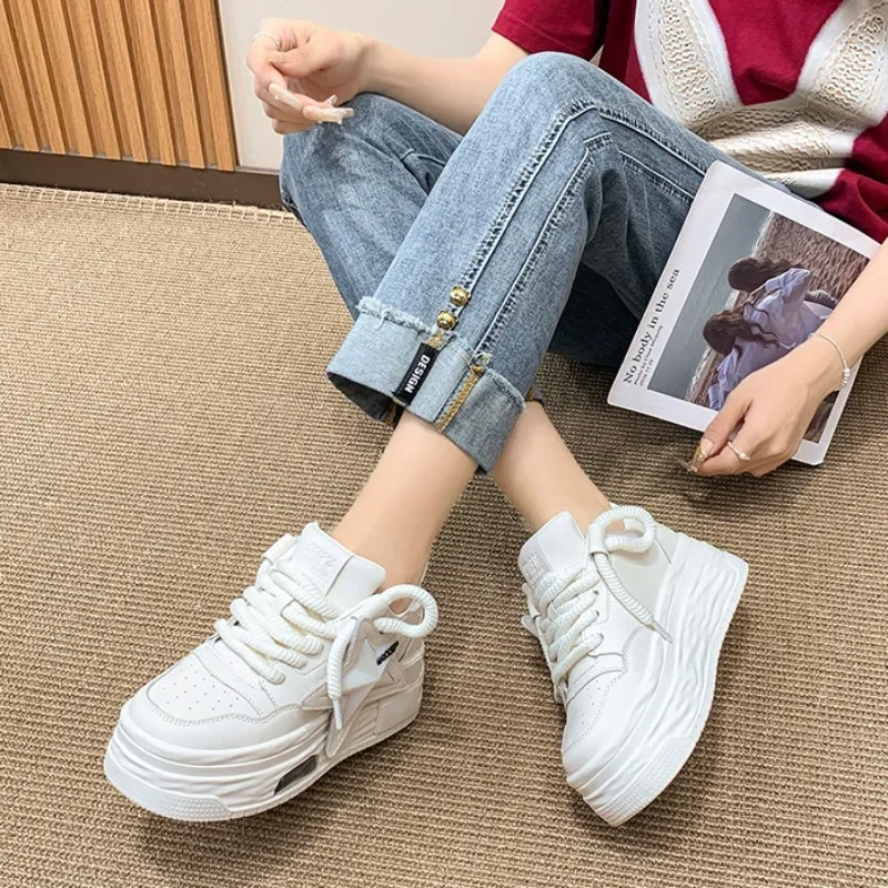 Comemore Women\'s Sports Comfortable Fashion Shoes 2024 Spring White Female Skateboard Shoe Thick Bottom Women Casual Sneakers