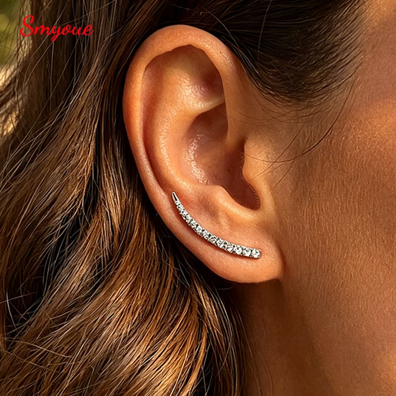 Smyoue Trendy Test Passed Full Moissanite Smile Stud Earrings for Women Wedding 100% 925 Silver Sparking Party Bridal Jewelry