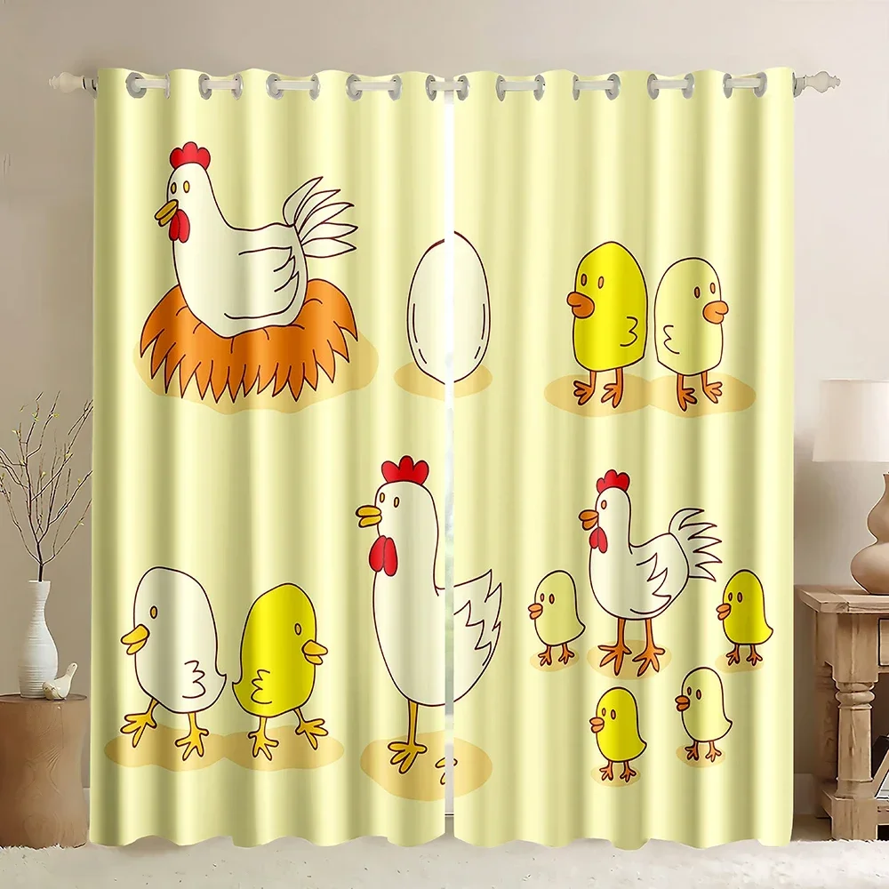 Chicken Family Window Blackout Curtain Cartoon Painting Farm Creatures Chicken,Living Room Bedroom Window Drapes For Bedroom