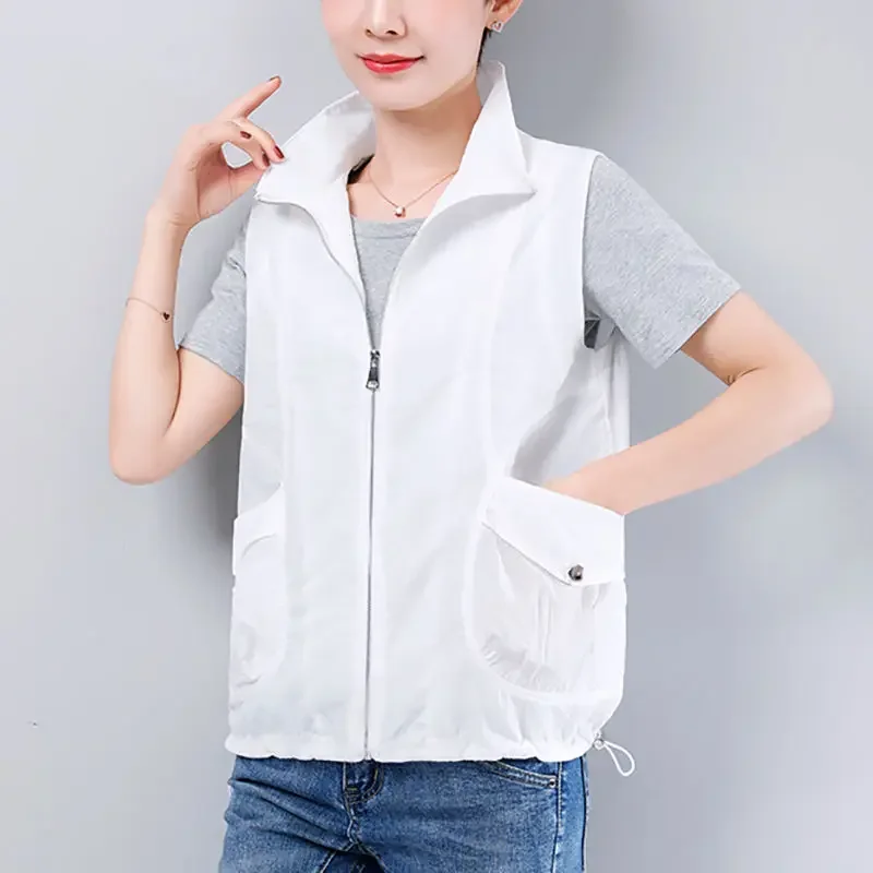 

2024 New Women's Vest Coat Spring Autumn Slim Basic Zipper Jacket with Lining Ladies Sleeveless Jacket Loose 5XL Waistcoat E204
