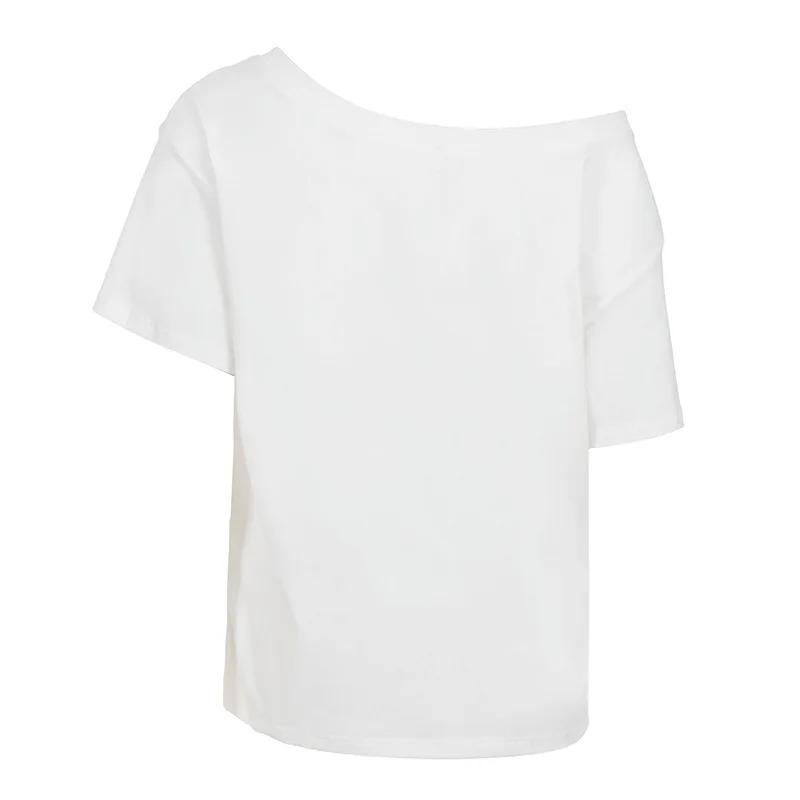 Summer casual street style retro trend big eye eyelash print diagonal shoulder short sleeved T-shirt