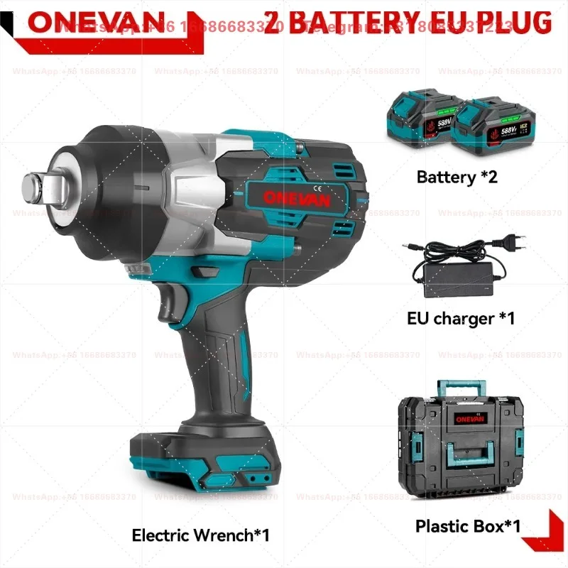 ONEVAN 1000W Electric Impact Wrench Cordless Brushless 3/4  2200 N.m Torque Power Wrench with Battery Pack