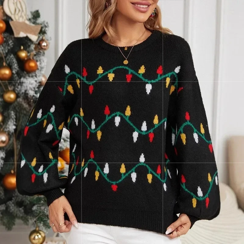 

Лидер продаж 2025, рождественский женский свитер, свободный негабаритный красочный милый трикотаж, уютный зимний пуловер для вечеринок и рождественский подарок