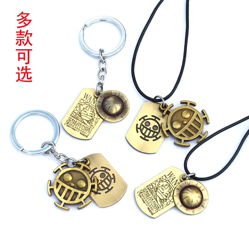 Anime One Piece Necklace Luffy Ace Law Pirate Hat Keychain Pendant Bead Chain Choker Man Cartoon Necklaces Charms Jewelry Gift