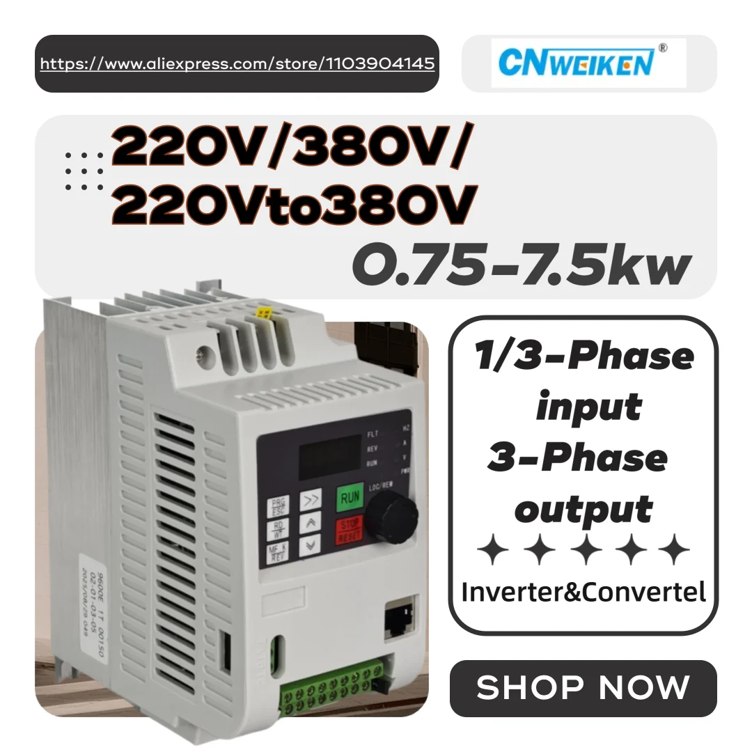 CNWeiken VFD Inverter 220V/380V/220Vto380V Motor Speed Controller 0.75KW-7.5KW Frequency Converter Variable Frequency AC Drive