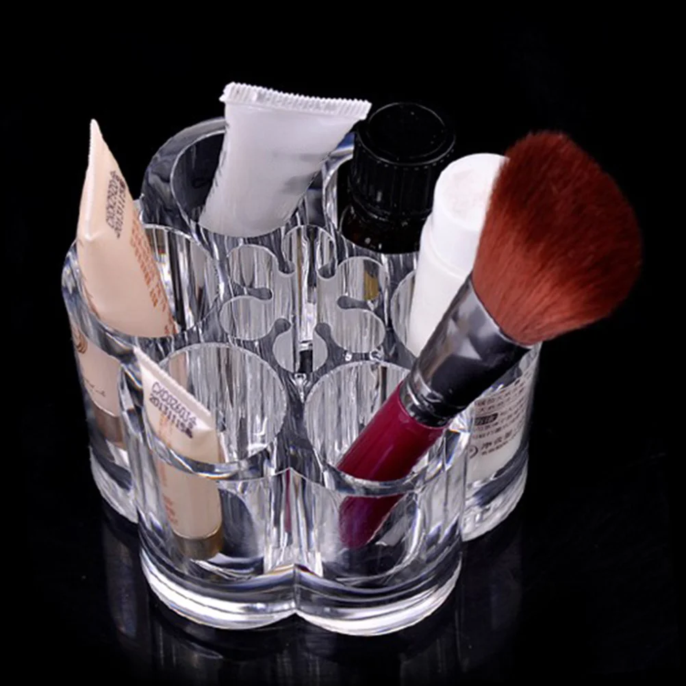 

Flower-Shaped 6 Compartment Transparent Acrylic Lipstick Rack Makeup Stand for Countertop Storage Box Organization