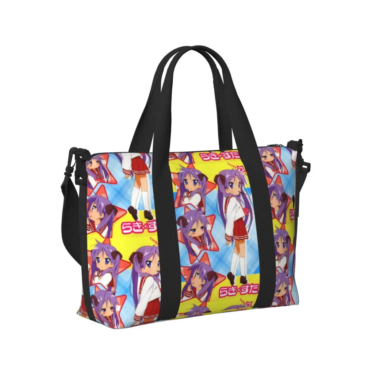 

Kawaii Lucky Star Anime Japanese Game Beach Travel Bag Large Capacity Tote Bags for Gym Yoga Women Shopping Duffle Shoulder Bag