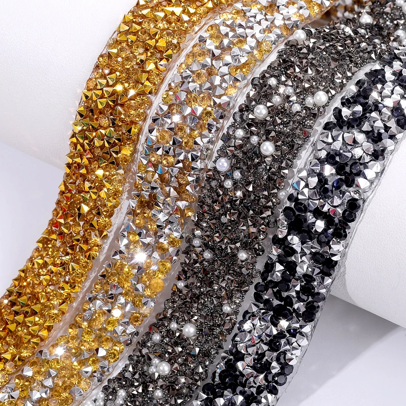 DUCTYSTAL 10/15mm Rhinestone Beaded Trim Resin Rhinestone Hotfix Ribbon Iron on Chain for DIY Garment,Shoes,dress decor